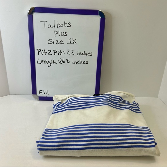 Talbots Plus Blue & White Stripe Balloon Sleeve Top Cotton Modal Spandex 1X - Picture 16 of 16